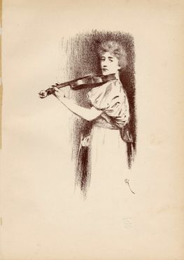  Fernand Khnopff  (Grembergen, 1858 - Bruxelles, 1921) : Une violiniste.  - Asta Stampe e Disegni XVI-XX secolo, Dipinti dell'800 e del '900. - Libreria Antiquaria Gonnelli - Casa d'Aste - Gonnelli Casa d'Aste