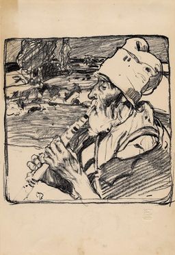  Frank William Brangwyn  (Bruges, 1867 - Ditchling, 1956) : The goatherd.  Byam Shaw  (1872 - 1919)  - Auction Prints and Drawings XVI-XX century, Paintings of the 19th-20th centuries - Libreria Antiquaria Gonnelli - Casa d'Aste - Gonnelli Casa d'Aste