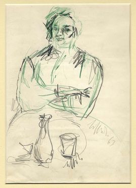  Silvio Loffredo  (Parigi, 1920 - Trebiano, 2013) : Figura davanti a un tavolino.  - Asta Stampe e Disegni XVI-XX secolo, Dipinti dell'800 e del '900. - Libreria Antiquaria Gonnelli - Casa d'Aste - Gonnelli Casa d'Aste