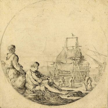  Stefano Della Bella  (Firenze, 1610 - 1664) : Marinaio bianco seduto e marinaio negro in piedi.  - Asta Stampe e Disegni XVI-XX secolo, Dipinti dell'800 e del '900. - Libreria Antiquaria Gonnelli - Casa d'Aste - Gonnelli Casa d'Aste