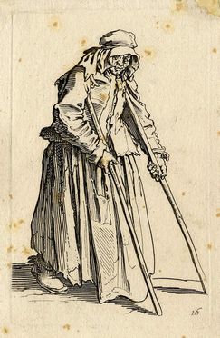  Jacques Callot  (Nancy, 1592 - 1635) : La mendicante con le stampelle.  - Auction Prints and Drawings XVI-XX century, Paintings of the 19th-20th centuries - Libreria Antiquaria Gonnelli - Casa d'Aste - Gonnelli Casa d'Aste