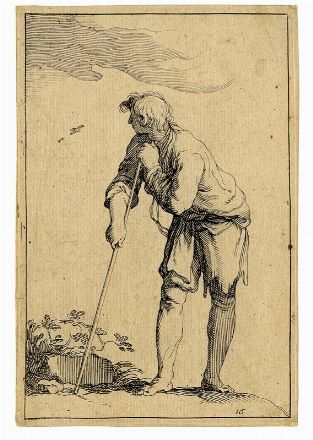  Jacques Callot  (Nancy, 1592 - 1635) : La mendicante con le stampelle.  - Asta Stampe e Disegni XVI-XX secolo, Dipinti dell'800 e del '900. - Libreria Antiquaria Gonnelli - Casa d'Aste - Gonnelli Casa d'Aste