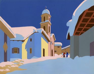  Giovanni Meschini  (Roma, 1888 - 1977) : Paese innevato.  - Asta Stampe e Disegni XVI-XX secolo, Dipinti dell'800 e del '900. - Libreria Antiquaria Gonnelli - Casa d'Aste - Gonnelli Casa d'Aste