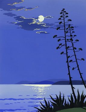  Giovanni Meschini  (Roma, 1888 - 1977) : Chiaro di luna sul lago.  - Asta Stampe e Disegni XVI-XX secolo, Dipinti dell'800 e del '900. - Libreria Antiquaria Gonnelli - Casa d'Aste - Gonnelli Casa d'Aste