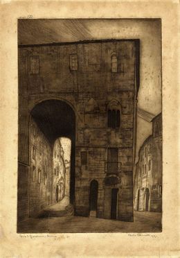  Carlo Cainelli  (Rovereto, 1896 - Firenze, 1925) : Porta San Giovanni (Siena).  - Asta Stampe e Disegni XVI-XX secolo, Dipinti dell'800 e del '900. - Libreria Antiquaria Gonnelli - Casa d'Aste - Gonnelli Casa d'Aste