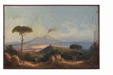  Scuola napoletana del XIX secolo : Lotto composto di tre dipinti. Ambito della Scuola di Posillipo.  - Asta Stampe e Disegni XVI-XX secolo, Dipinti dell'800 e del '900. - Libreria Antiquaria Gonnelli - Casa d'Aste - Gonnelli Casa d'Aste