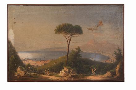  Scuola napoletana del XIX secolo : Lotto composto di tre dipinti. Ambito della Scuola di Posillipo.  - Asta Stampe e Disegni XVI-XX secolo, Dipinti dell'800 e del '900. - Libreria Antiquaria Gonnelli - Casa d'Aste - Gonnelli Casa d'Aste