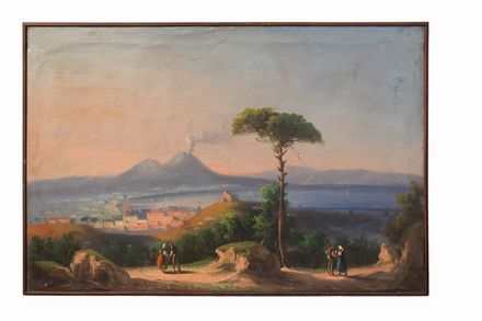 Scuola napoletana del XIX secolo : Lotto composto di tre dipinti. Ambito della Scuola di Posillipo.  - Asta Stampe e Disegni XVI-XX secolo, Dipinti dell'800 e del '900. - Libreria Antiquaria Gonnelli - Casa d'Aste - Gonnelli Casa d'Aste