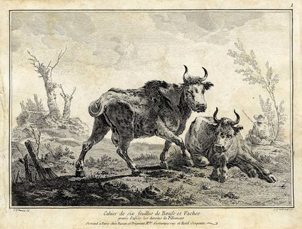  Jean-Jacques Avril the Elder  (Parigi, 1744 - 1831) : Cahier de six feuilles de Boeufs et Vaches. Da Jean Pillement.  Jean-Baptiste Pillement  (1728 - 1808)  - Auction Prints and Drawings XVI-XX century, Paintings of the 19th-20th centuries - Libreria Antiquaria Gonnelli - Casa d'Aste - Gonnelli Casa d'Aste