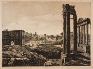  Luigi Rossini  (Ravenna, 1790 - Roma, 1875) : Veduta generale del foro romano...  - Asta Stampe e Disegni XVI-XX secolo, Dipinti dell'800 e del '900. - Libreria Antiquaria Gonnelli - Casa d'Aste - Gonnelli Casa d'Aste