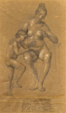  Giuseppe Bezzuoli  (Firenze, 1784 - 1855) [attribuito a] : Nudi di donna e di bambina che legge (Studio per L'educazione di Maria).  - Asta Stampe e Disegni XVI-XX secolo, Dipinti dell'800 e del '900. - Libreria Antiquaria Gonnelli - Casa d'Aste - Gonnelli Casa d'Aste