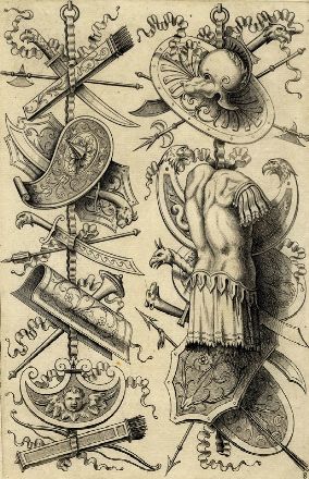  Enea Vico  (Parma,, 1523 - Ferrara,, 1567) : Grotteschi con trofei di guerra.  - Auction Prints and Drawings XVI-XX century, Paintings of the 19th-20th centuries - Libreria Antiquaria Gonnelli - Casa d'Aste - Gonnelli Casa d'Aste