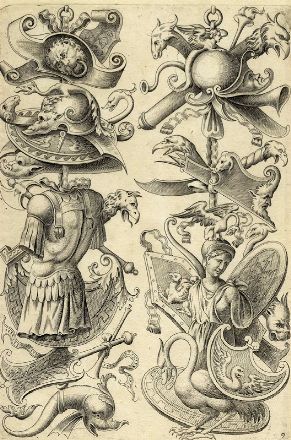  Enea Vico  (Parma,, 1523 - Ferrara,, 1567) : Grotteschi con trofei di guerra.  - Asta Stampe e Disegni XVI-XX secolo, Dipinti dell'800 e del '900. - Libreria Antiquaria Gonnelli - Casa d'Aste - Gonnelli Casa d'Aste