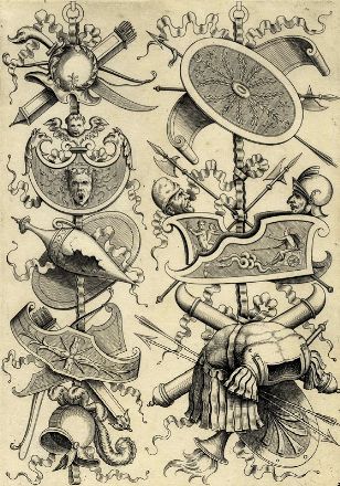  Enea Vico  (Parma,, 1523 - Ferrara,, 1567) : Grotteschi con trofei di guerra.  - Asta Stampe e Disegni XVI-XX secolo, Dipinti dell'800 e del '900. - Libreria Antiquaria Gonnelli - Casa d'Aste - Gonnelli Casa d'Aste