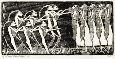  Gertraud Reinberger Brausewetter  (1903 - 1992) : Due xilografie: Scena simbolista. Figura femminile con orso.  - Auction Prints and Drawings XVI-XX century, Paintings of the 19th-20th centuries - Libreria Antiquaria Gonnelli - Casa d'Aste - Gonnelli Casa d'Aste