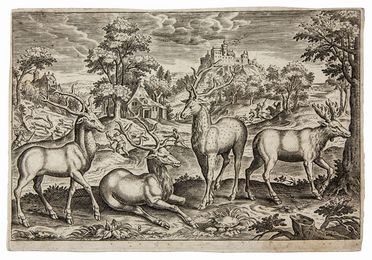  Jan Van der Straet (detto Stradano)  (Bruges, 1523 - Firenze, 1605) [da] : Lotto di tre scene di caccia.  - Auction Prints, Drawings and Paintings from 16th until 20th centuries - Libreria Antiquaria Gonnelli - Casa d'Aste - Gonnelli Casa d'Aste