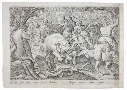  Jan Van der Straet (detto Stradano)  (Bruges, 1523 - Firenze, 1605) [da] : Lotto di tre scene di caccia.  - Auction Prints, Drawings and Paintings from 16th until 20th centuries - Libreria Antiquaria Gonnelli - Casa d'Aste - Gonnelli Casa d'Aste