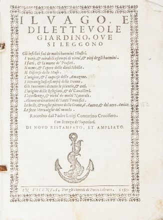  Contarini Luigi : Il vago, e dilettevole giardino, ove si leggono gli infelici fini de molti huomini illustri. Biografia, Storia, Storia, Diritto e Politica, Storia, Diritto e Politica  Aulo Giano Parrasio  - Auction Books, Manuscripts & Autographs - Libreria Antiquaria Gonnelli - Casa d'Aste - Gonnelli Casa d'Aste