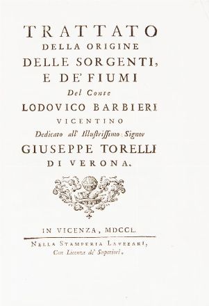  Lorgna Antonio Mario : Memorie intorno all'acque correnti...  Lodovico Barbieri  - Asta Libri, Manoscritti e Autografi - Libreria Antiquaria Gonnelli - Casa d'Aste - Gonnelli Casa d'Aste