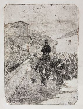  Giovanni Fattori  (Livorno, 1825 - Firenze, 1908) : Passeggiata militare.  - Auction Prints, Drawings and Paintings from 16th until 20th centuries - Libreria Antiquaria Gonnelli - Casa d'Aste - Gonnelli Casa d'Aste