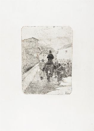  Giovanni Fattori  (Livorno, 1825 - Firenze, 1908) : Passeggiata militare.  - Asta Stampe, Disegni e Dipinti dal XVI al XX secolo - Libreria Antiquaria Gonnelli - Casa d'Aste - Gonnelli Casa d'Aste