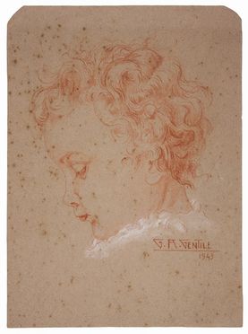  Guido Arnolfo Gentile  (Firenze, 1885 - 1966) : Profilo di bimbo.  - Asta Stampe, Disegni e Dipinti dal XVI al XX secolo - Libreria Antiquaria Gonnelli - Casa d'Aste - Gonnelli Casa d'Aste