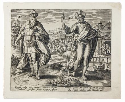  Hans I Collaert  (Bruxelles,  - Anversa, 1580) : Lotto di quattro tavole dalla serie I dodici giudici di Israele.  - Auction Prints, Drawings and Paintings from 16th until 20th centuries - Libreria Antiquaria Gonnelli - Casa d'Aste - Gonnelli Casa d'Aste