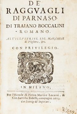  Boccalini Traiano : De' ragguagli di Parnaso...  - Asta Libri, Manoscritti e Autografi - Libreria Antiquaria Gonnelli - Casa d'Aste - Gonnelli Casa d'Aste