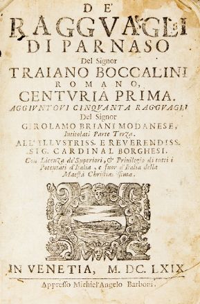  Boccalini Traiano : De' ragguagli di Parnaso... Satira, Letteratura italiana, Letteratura, Letteratura  - Auction Books, Manuscripts & Autographs - Libreria Antiquaria Gonnelli - Casa d'Aste - Gonnelli Casa d'Aste