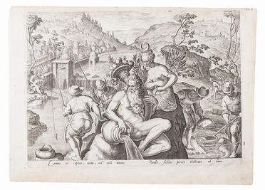  Philips Galle  (Haarlem, 1537 - Anversa, 1612) : Lotto di sei tavole con le pesche in Arno.  - Auction Prints, Drawings and Paintings from 16th until 20th centuries - Libreria Antiquaria Gonnelli - Casa d'Aste - Gonnelli Casa d'Aste