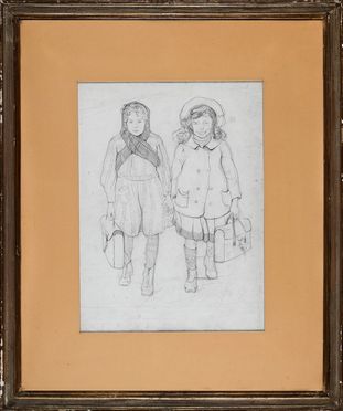  Moses Levy  (Tunisi, 1885 - Viareggio, 1968) : Due fanciulle.  - Asta Stampe, Disegni e Dipinti dal XVI al XX secolo - Libreria Antiquaria Gonnelli - Casa d'Aste - Gonnelli Casa d'Aste