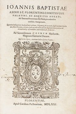  Asini (o Asinio) Giovanni Battista : Ad statutum Florentinum De modo procedendi in civilibus, interpretatio...  - Asta Libri, Manoscritti e Autografi - Libreria Antiquaria Gonnelli - Casa d'Aste - Gonnelli Casa d'Aste