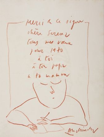  Pierre Alechinsky  (Bruxelles, 1927) : Uomo che scrive con dedica autografa.  - Auction Prints, Drawings and Paintings from 16th until 20th centuries - Libreria Antiquaria Gonnelli - Casa d'Aste - Gonnelli Casa d'Aste