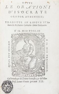  Cicero Marcus Tullius : Le epistole famigliari [...], tradotte di nuovo, e quasi in infiniti luoghi corrette da Aldo Manutio. Classici, Letteratura classica, Letteratura, Letteratura  Aldo Manuzio  (Bassiano Romano, 1449 - Venezia, 1515), Isocrates, Pietro Carrario  - Auction Books, Manuscripts & Autographs - Libreria Antiquaria Gonnelli - Casa d'Aste - Gonnelli Casa d'Aste