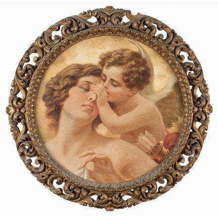  Giuseppe Mazzei  (Portoferraio, 1867 - Fiume, 1944) : Lotto composto. Accecamento d'amore. Bacio d'amore.  - Auction Prints, Drawings and Paintings from 16th until 20th centuries - Libreria Antiquaria Gonnelli - Casa d'Aste - Gonnelli Casa d'Aste