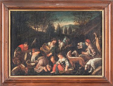  Scuola italiana del XVII secolo : Coppia di piccoli dipinti con scene di genere.  - Asta Stampe, Disegni e Dipinti dal XVI al XX secolo - Libreria Antiquaria Gonnelli - Casa d'Aste - Gonnelli Casa d'Aste