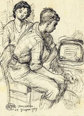  David Abraham Bueno de Mesquita  (Amsterdam, 1889 - Firenze, 1962) : Lotto di 6 disegni e un'acquaforte.  - Asta Stampe, Disegni e Dipinti dal XVI al XX secolo - Libreria Antiquaria Gonnelli - Casa d'Aste - Gonnelli Casa d'Aste