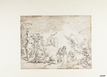  Francesco La Marra  (Martina Franca, 1728 - Napoli, 1787) : Mosè fa scaturire l'acqua dalla roccia.  Luca Giordano  (Napoli, 1634 - 1705)  - Auction Prints, Drawings and Paintings from 16th until 20th centuries - Libreria Antiquaria Gonnelli - Casa d'Aste - Gonnelli Casa d'Aste