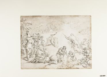  Francesco La Marra  (Martina Franca, 1728 - Napoli, 1787) : Mos fa scaturire l'acqua dalla roccia.  Luca Giordano  (Napoli, 1634 - 1705)  - Asta Stampe, Disegni e Dipinti dal XVI al XX secolo - Libreria Antiquaria Gonnelli - Casa d'Aste - Gonnelli Casa d'Aste