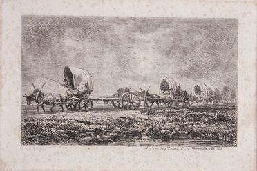  Charles Fran�ois Daubigny  (Parigi, 1817 - 1878) : Les charettes de roulage.  - Auction Prints, Drawings and Paintings from 16th until 20th centuries - Libreria Antiquaria Gonnelli - Casa d'Aste - Gonnelli Casa d'Aste
