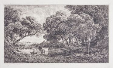  Charles Fran�ois Daubigny  (Parigi, 1817 - 1878) : Les vaches au marais.  - Asta Stampe, Disegni e Dipinti dal XVI al XX secolo - Libreria Antiquaria Gonnelli - Casa d'Aste - Gonnelli Casa d'Aste
