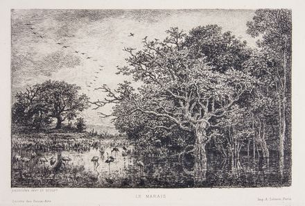  Charles Fran�ois Daubigny  (Parigi, 1817 - 1878) : Les vaches au marais.  - Asta Stampe, Disegni e Dipinti dal XVI al XX secolo - Libreria Antiquaria Gonnelli - Casa d'Aste - Gonnelli Casa d'Aste