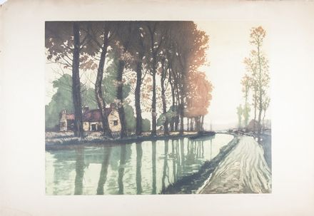  Louis-Etienne Dauphin  (Francia, 1885 - 1926) : Paesaggio con canale.  - Auction Prints, Drawings and Paintings from 16th until 20th centuries - Libreria Antiquaria Gonnelli - Casa d'Aste - Gonnelli Casa d'Aste