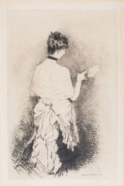  Giuseppe De Nittis  (Barletta, 1846 - Saint Germain en Laye, 1884) : Jeune femme vue de dos.  - Asta Stampe, Disegni e Dipinti dal XVI al XX secolo - Libreria Antiquaria Gonnelli - Casa d'Aste - Gonnelli Casa d'Aste