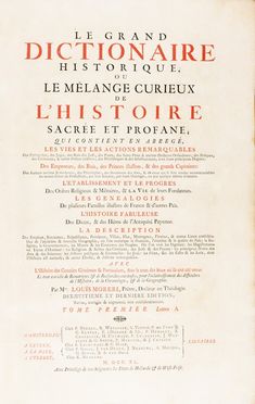  Morri Louis : Le grand dictionaire historique, ou Le mlange curieux de l'histoire sacre et profane [...] Tome premiere (-huitieme). Dizionari, Storia, Religione, Letteratura, Storia, Diritto e Politica  - Auction Books, Manuscripts & Autographs - Libreria Antiquaria Gonnelli - Casa d'Aste - Gonnelli Casa d'Aste