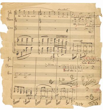  Puccini Giacomo : Da 'La Fanciulla del West' (terzo atto dell'opera): carta musicale manoscritta con firma e annotazioni autografe. Musica, Musica, Teatro, Spettacolo  - Auction Books, Manuscripts & Autographs - Libreria Antiquaria Gonnelli - Casa d'Aste - Gonnelli Casa d'Aste