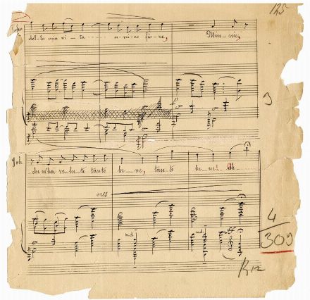  Puccini Giacomo : Da 'La Fanciulla del West' (terzo atto dell'opera): carta musicale manoscritta con firma e annotazioni autografe. Musica, Musica, Teatro, Spettacolo  - Auction Books, Manuscripts & Autographs - Libreria Antiquaria Gonnelli - Casa d'Aste - Gonnelli Casa d'Aste