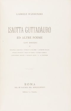 D'Annunzio Gabriele : Isaotta Guttadauro ed altre poesie.  Giulio Aristide Sartorio  (Roma, 1860 - 1932), Enrico Coleman  (Roma, 1846 - 1911), Vincenzo Cabianca  (Verona, 1827 - Roma, 1902)  - Asta Libri, Manoscritti e Autografi - Libreria Antiquaria Gonnelli - Casa d'Aste - Gonnelli Casa d'Aste