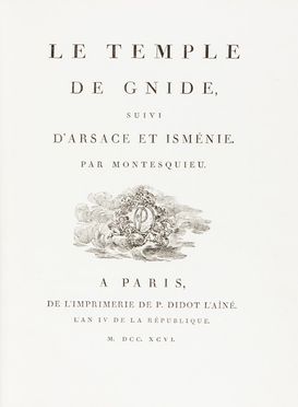  Montesquieu Charles Louis (de) : Le Temple de Gnide. Suivi d'Arsace et Ismnie.  - Asta Libri, Manoscritti e Autografi - Libreria Antiquaria Gonnelli - Casa d'Aste - Gonnelli Casa d'Aste