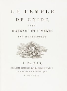  Montesquieu Charles Louis (de) : Le Temple de Gnide. Suivi d'Arsace et Isménie.  - Asta Libri, Manoscritti e Autografi - Libreria Antiquaria Gonnelli - Casa d'Aste - Gonnelli Casa d'Aste